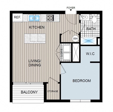 a floor plan of a small house with a bedroom and a living room
